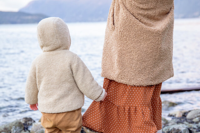 Mother and child on Chesil Beach