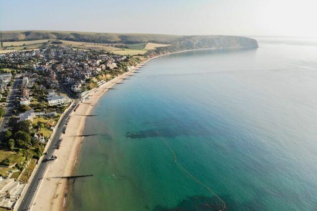 Arial shot of Swanage Beach