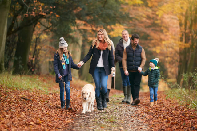 Family on dog walk in Dorset