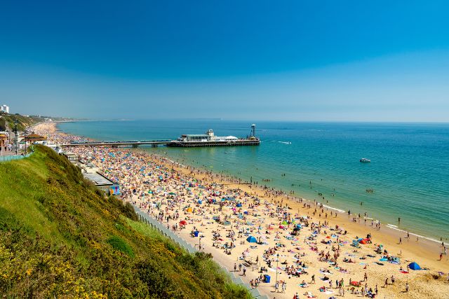 Bournemouth Beach on a summer's day at peak time